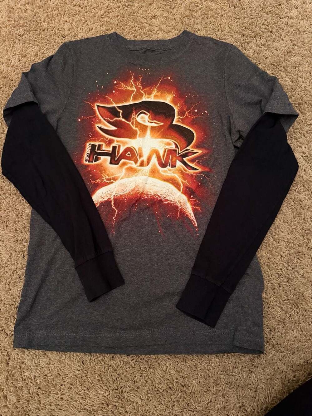 Tony Hawk Boys XL Graphic Faux Layered Long Sleeve Shirt Gray Black